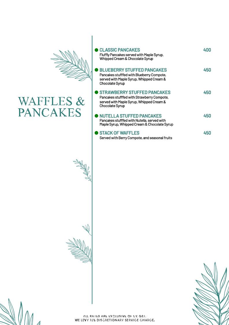 The Palette Cafe menu