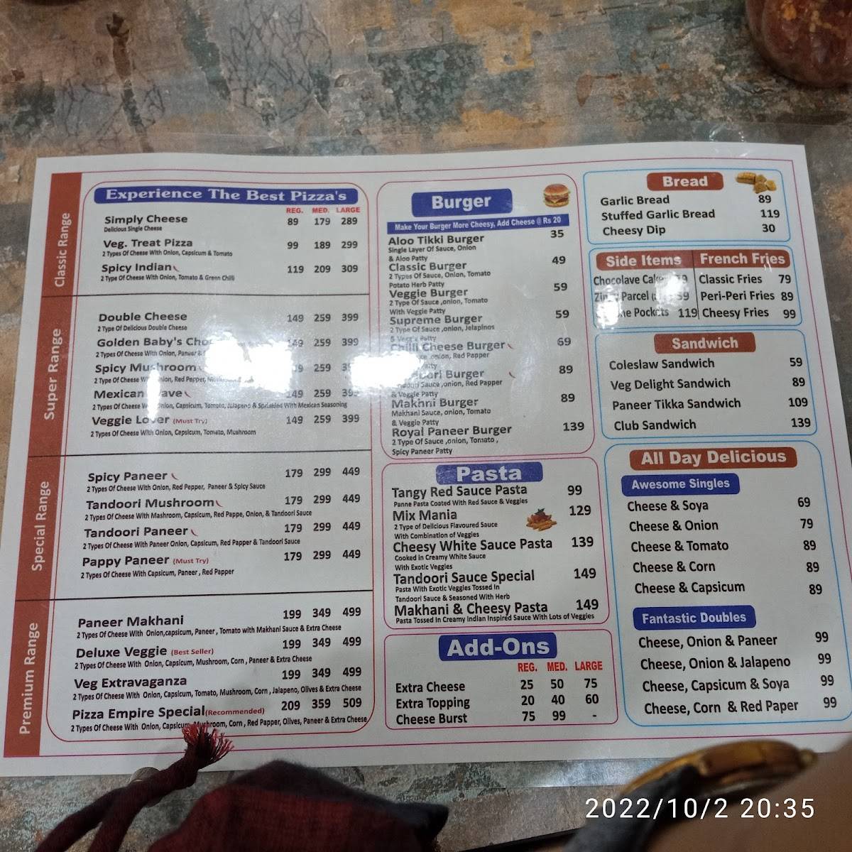 Menu at The Pizza Empire Bharatpur, Bharatpur