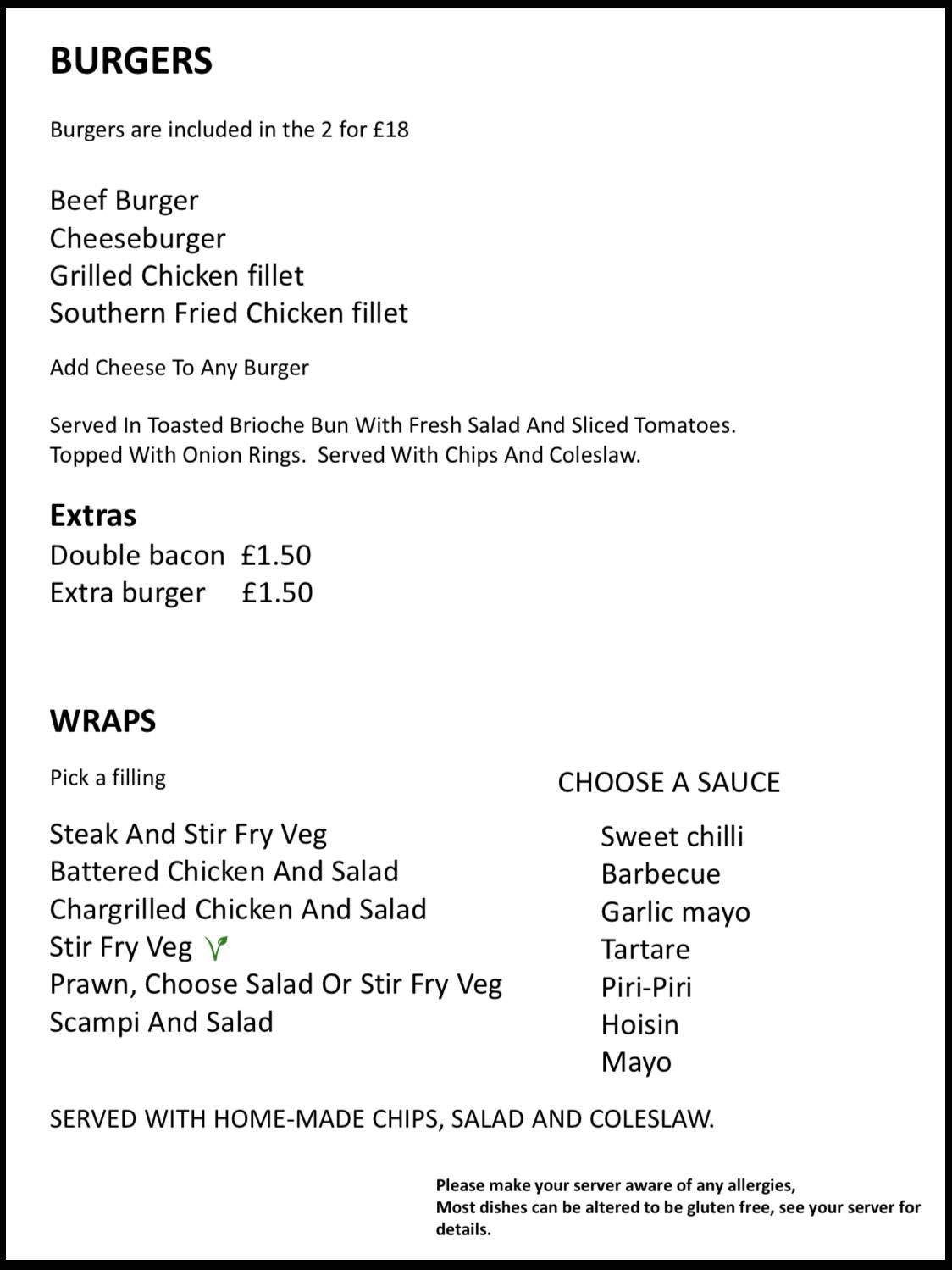 Menu at The Pollards Inn pub & bar, Auckland