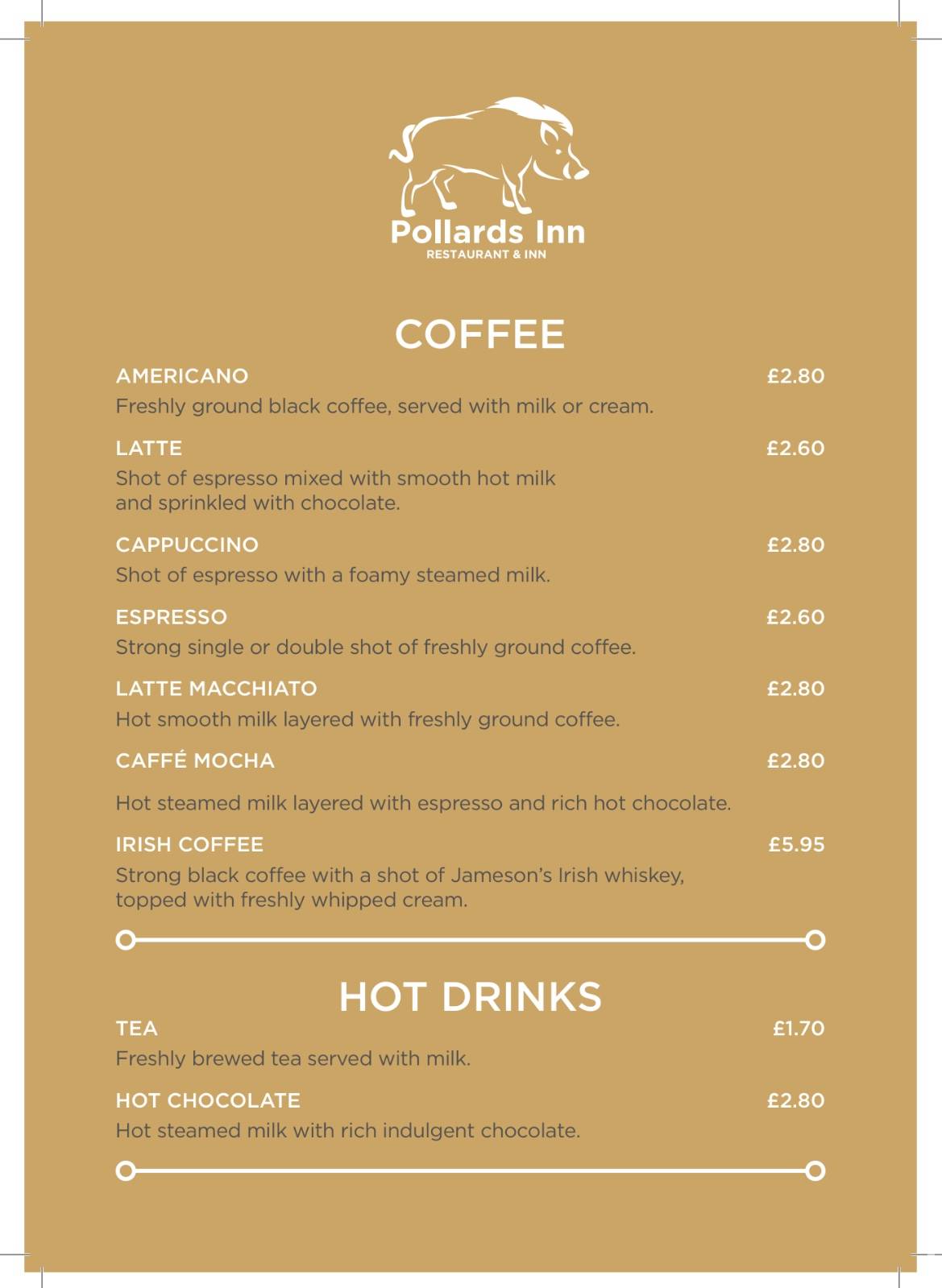 Menu at The Pollards Inn pub & bar, Auckland