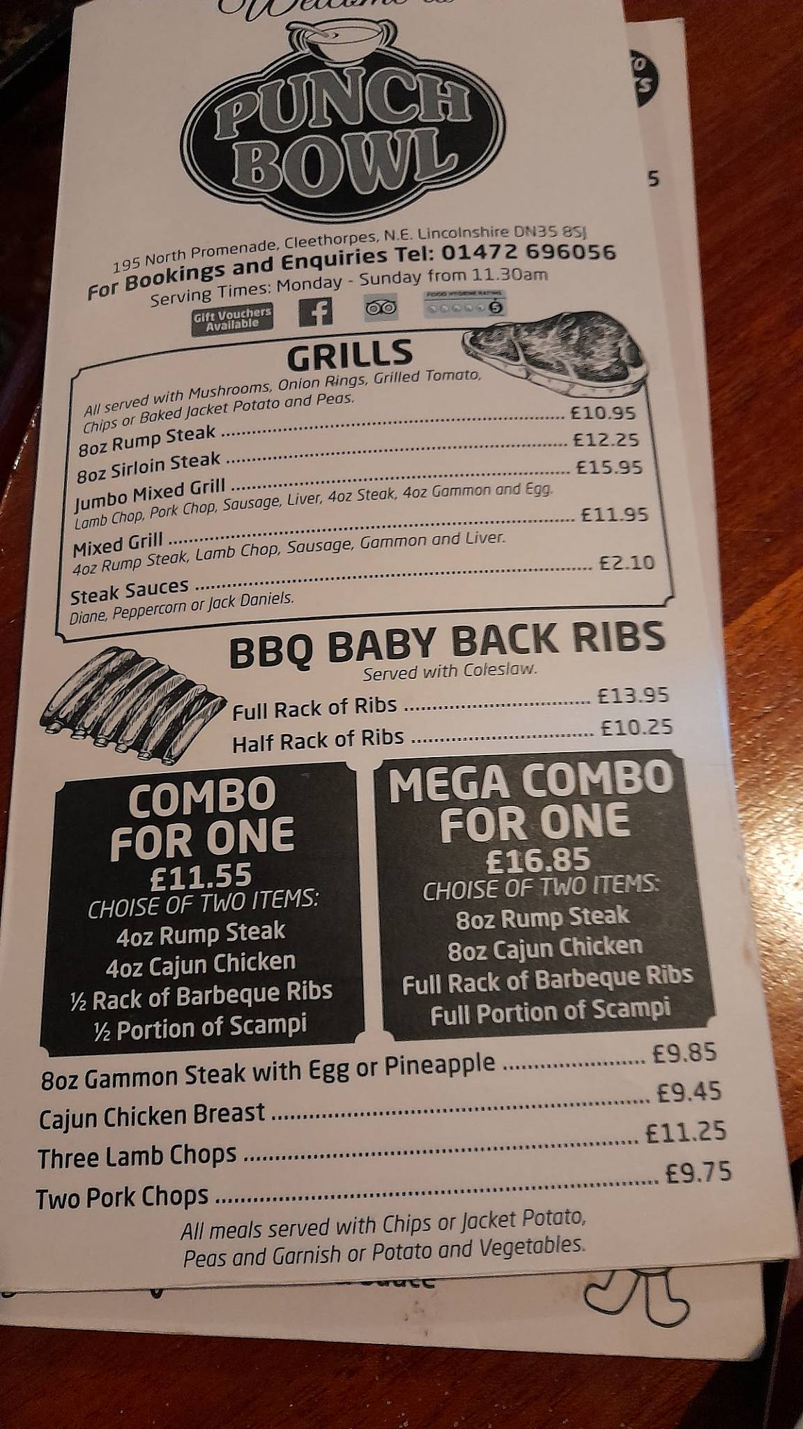 Menu at The Punch Bowl pub & bar, Cleethorpes