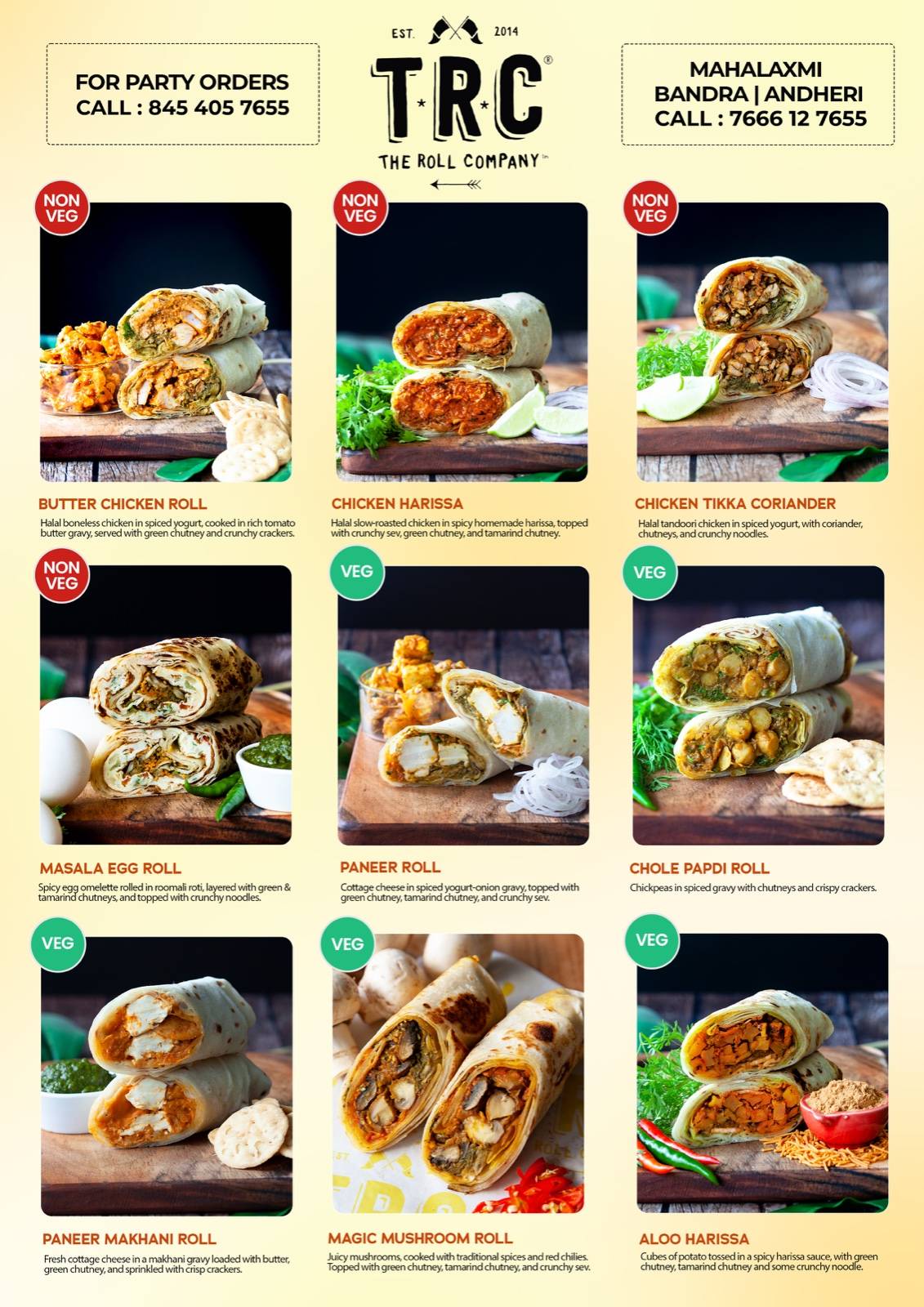 The Roll Company (TRC) - Mahalaxmi menu