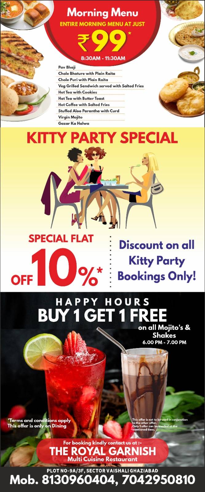 The Royal Garnish Vegetarian Restaurant menu