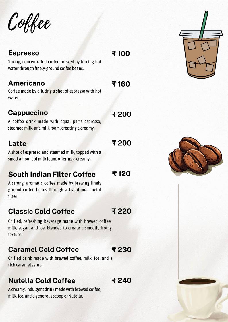 The Studio Cafe menu