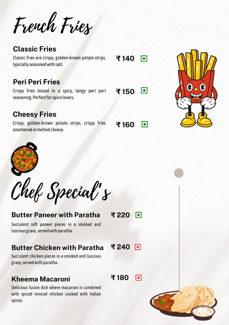 The Studio Cafe menu