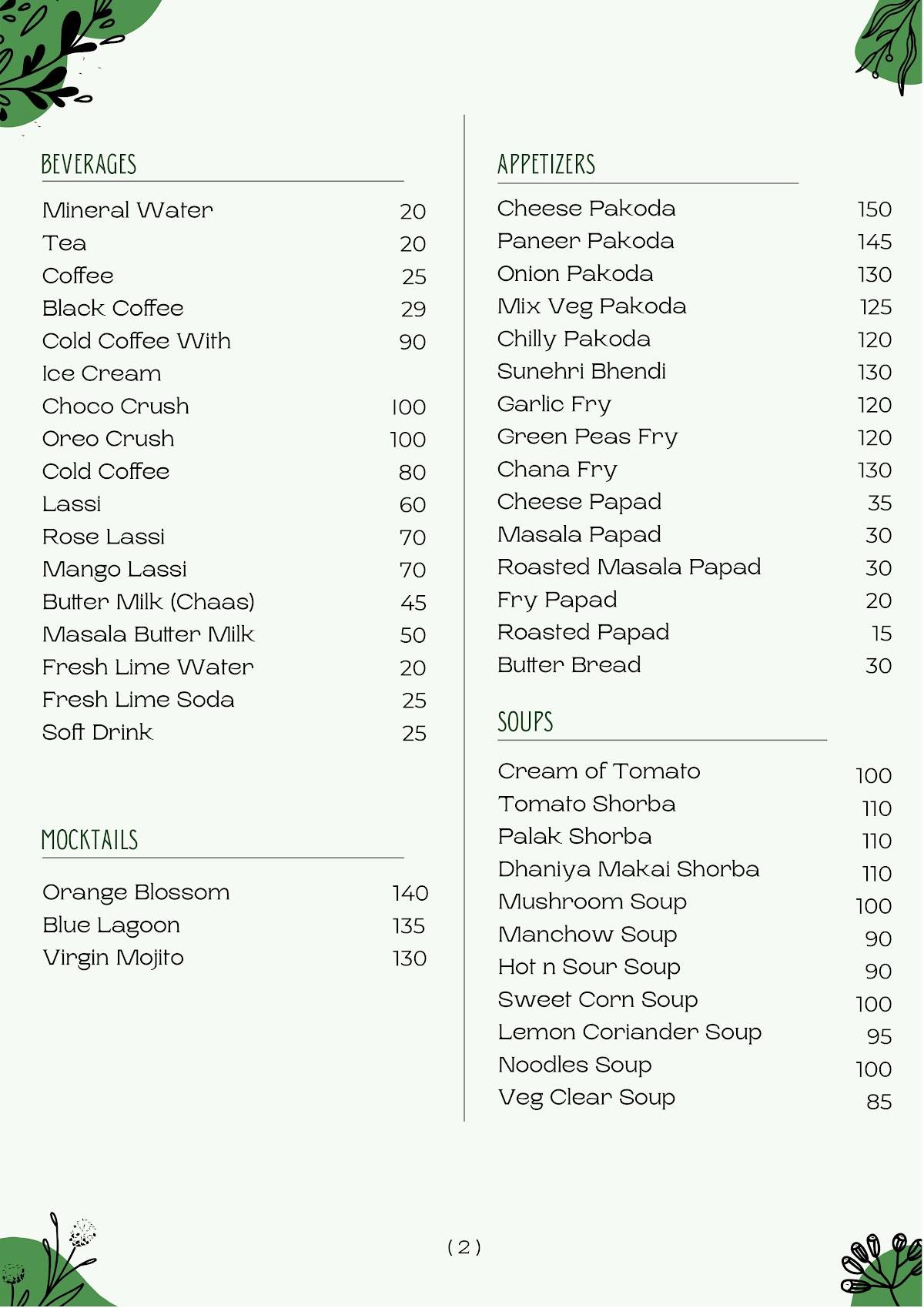 The Table Restaurant - Family Garden & Kitchen menu