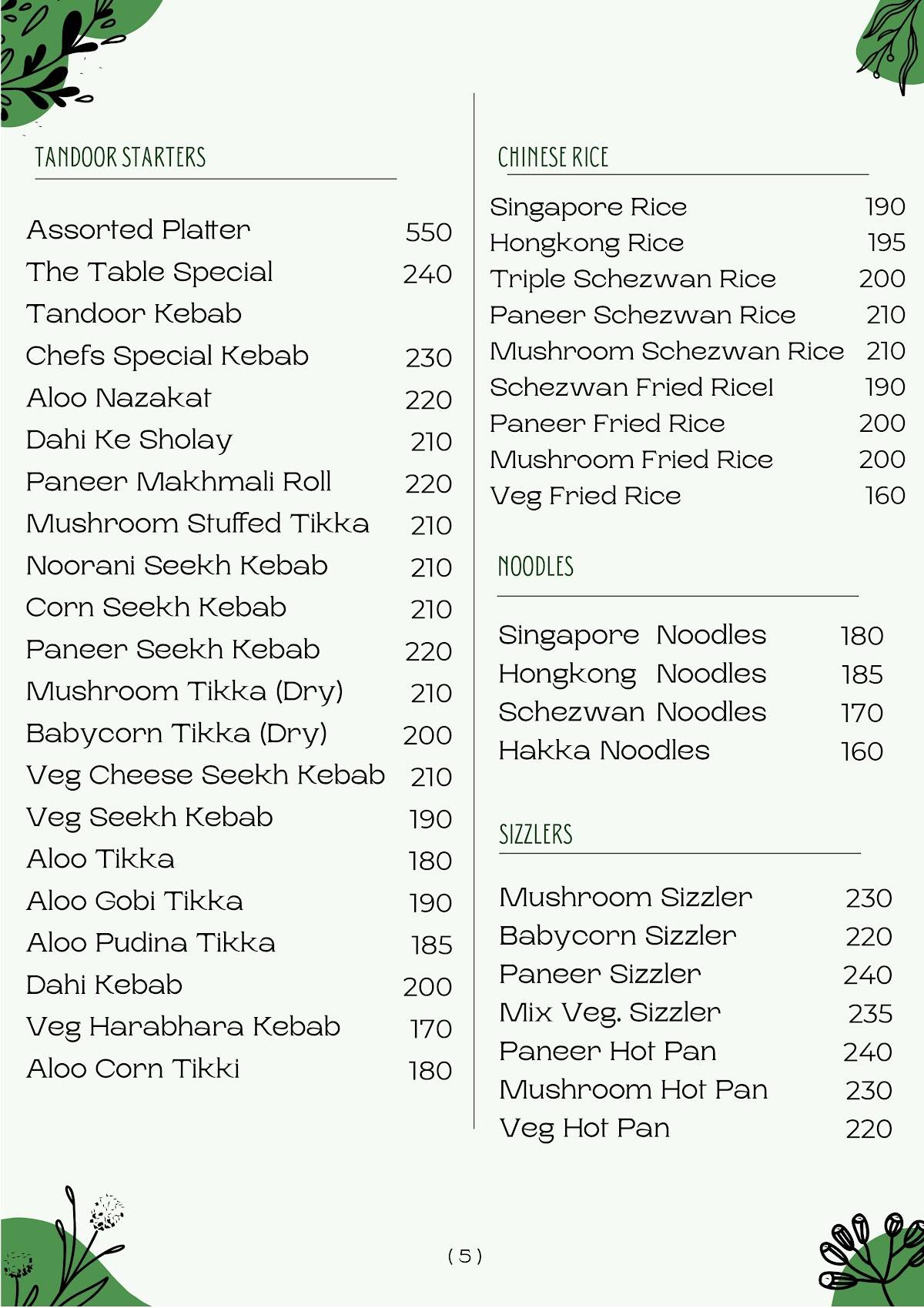 The Table Restaurant - Family Garden & Kitchen menu