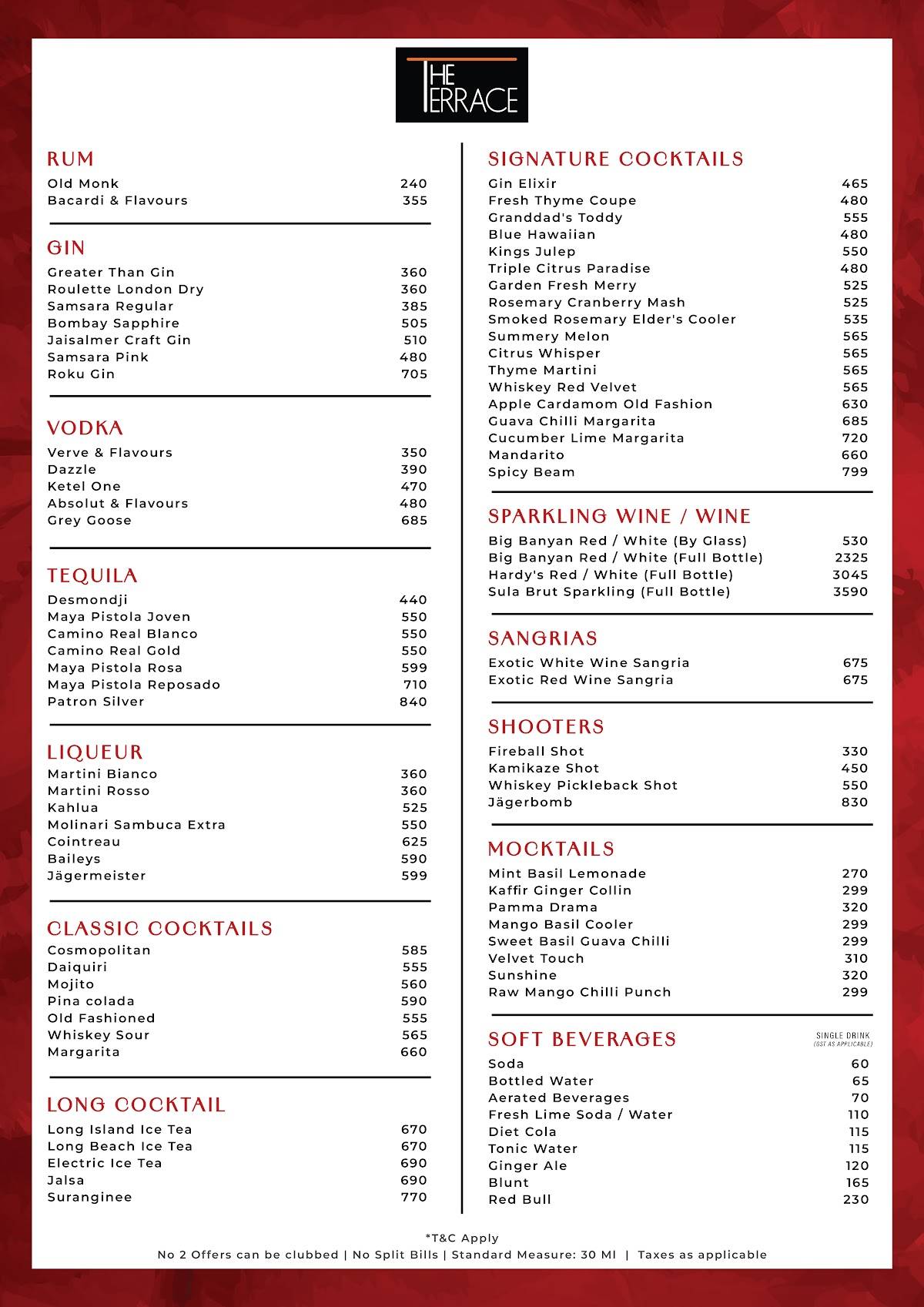 The Terrace at Gilly's Redefined menu