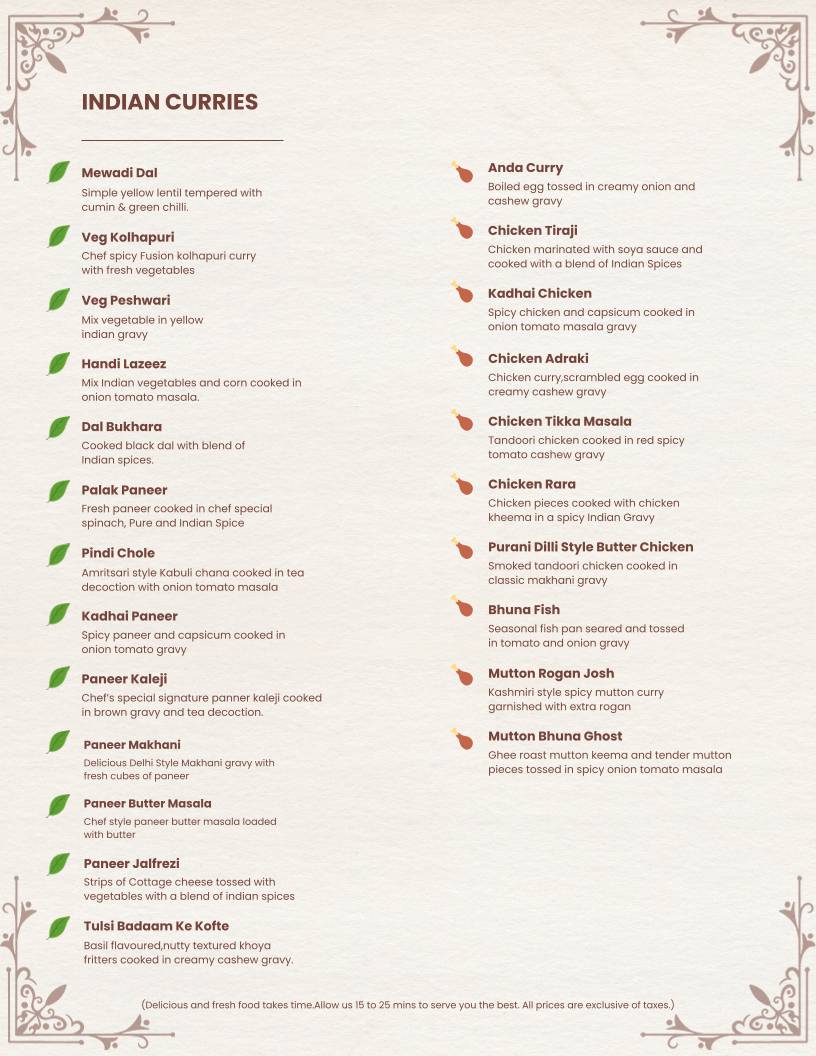 The White Cashew menu