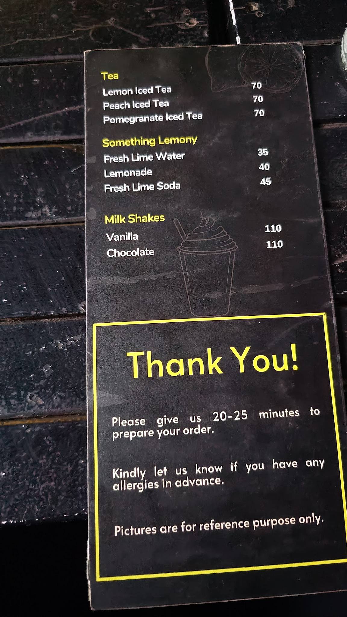 The Yellow Owl Cafe menu