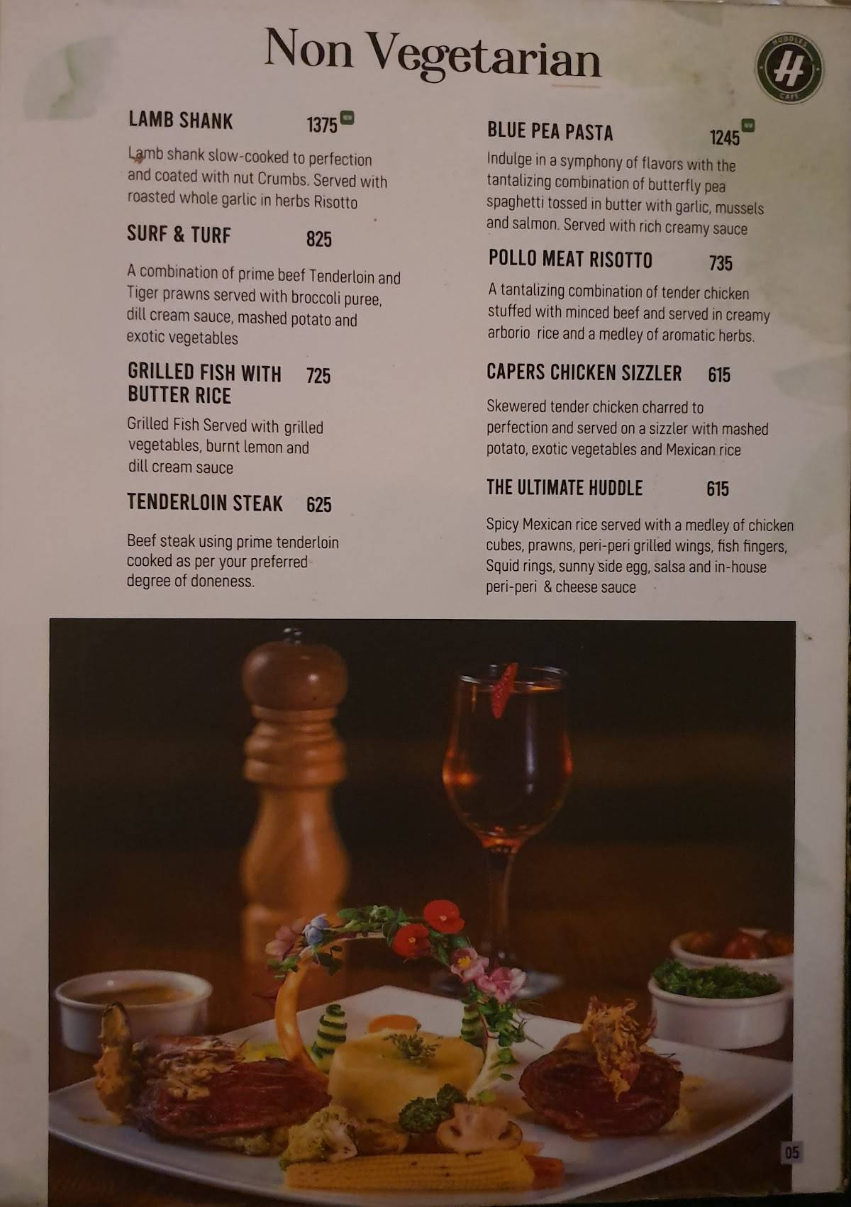 Huddles Cafe menu