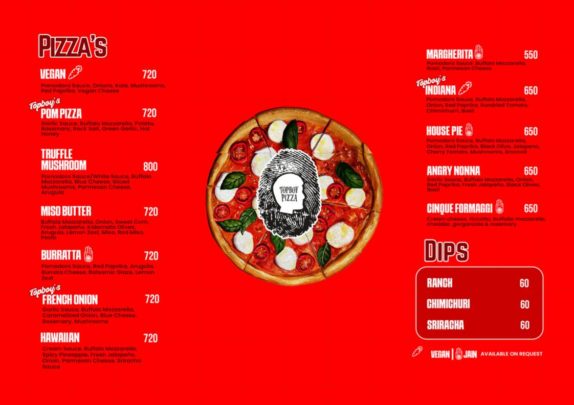 Top Boy Pizzza menu