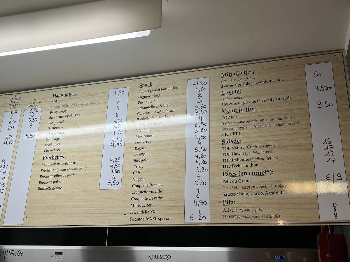Menu de Top Frites Gembloux