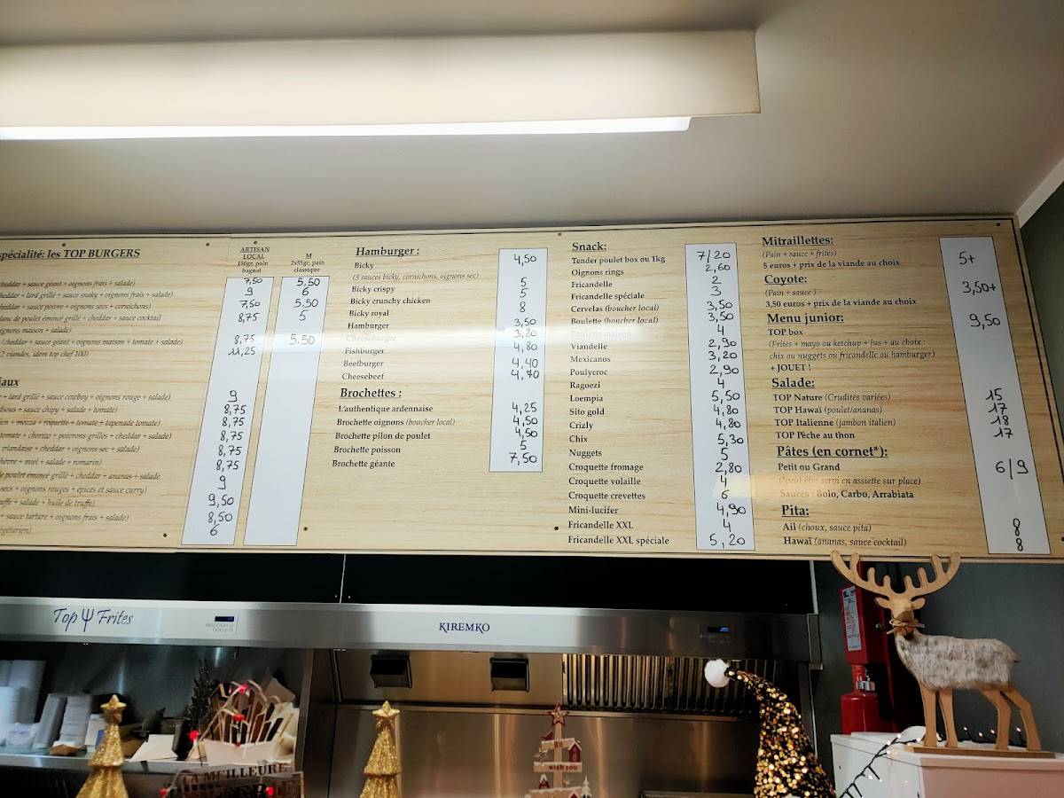 Menu de Top Frites Gembloux