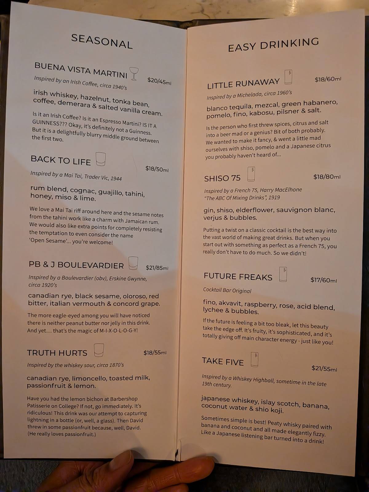 Menu de Cocktail Bar