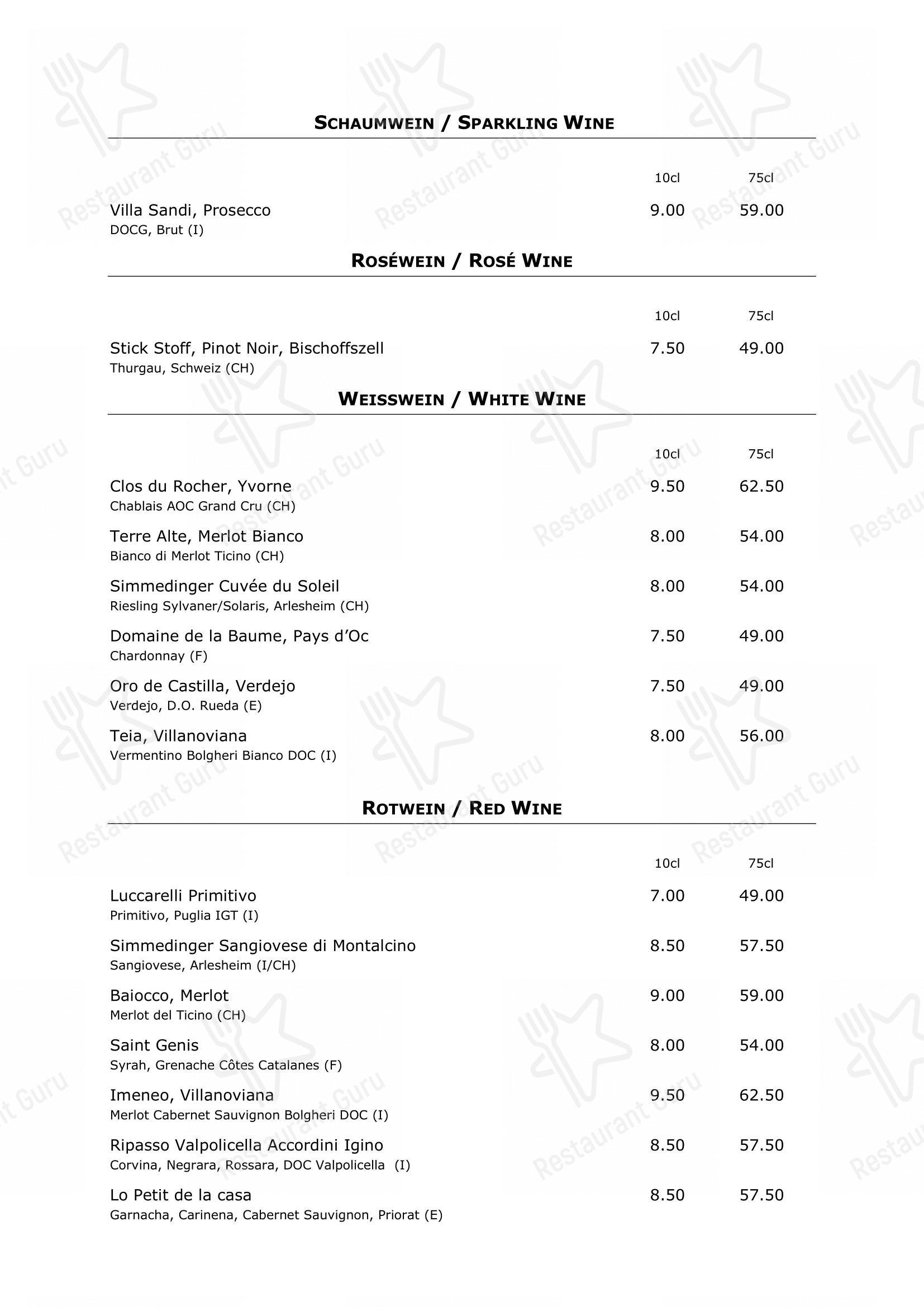 Torstübli in Basilea - Menu