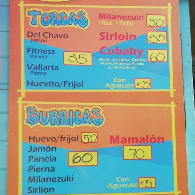 Menu at Torta's Truck restaurant, Puerto Vallarta