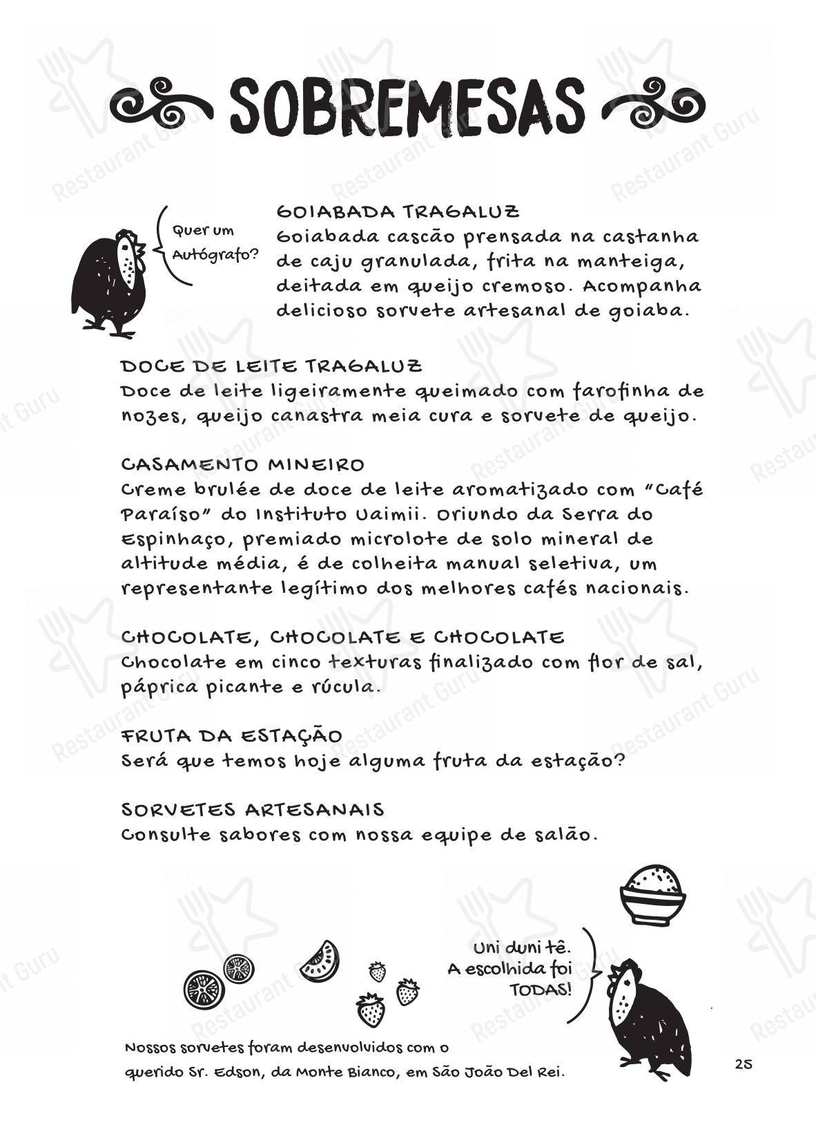 Tragaluz Restaurante Casa em Tiradentes - Menu bar