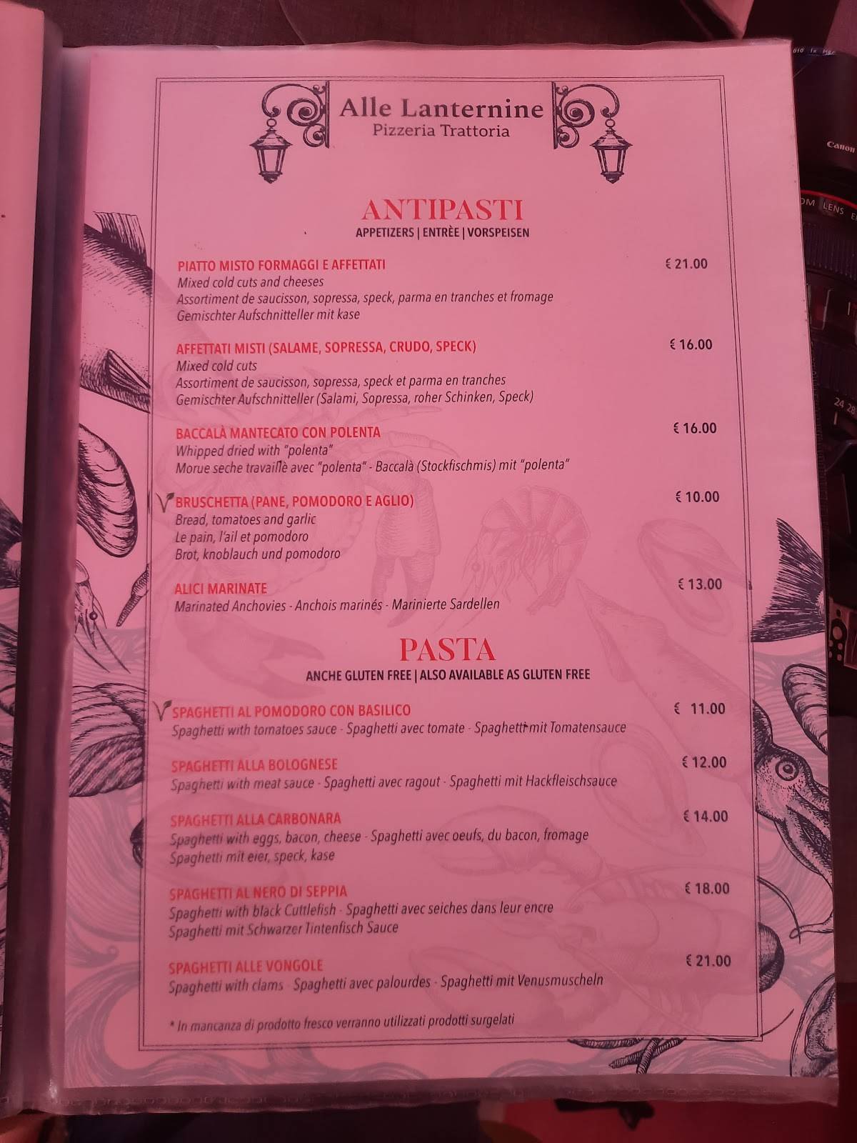 Menu di Trattoria Alle Lanternine 