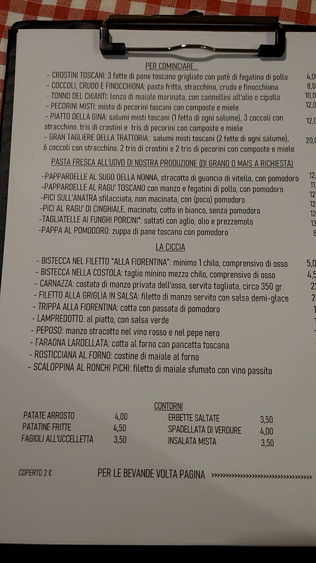 Menu di Trattoria Da Gina 