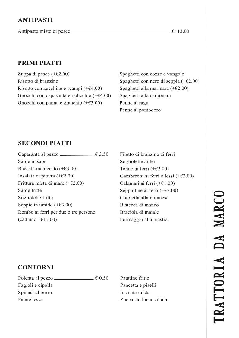 Menu di Trattoria "Da Marco" 
