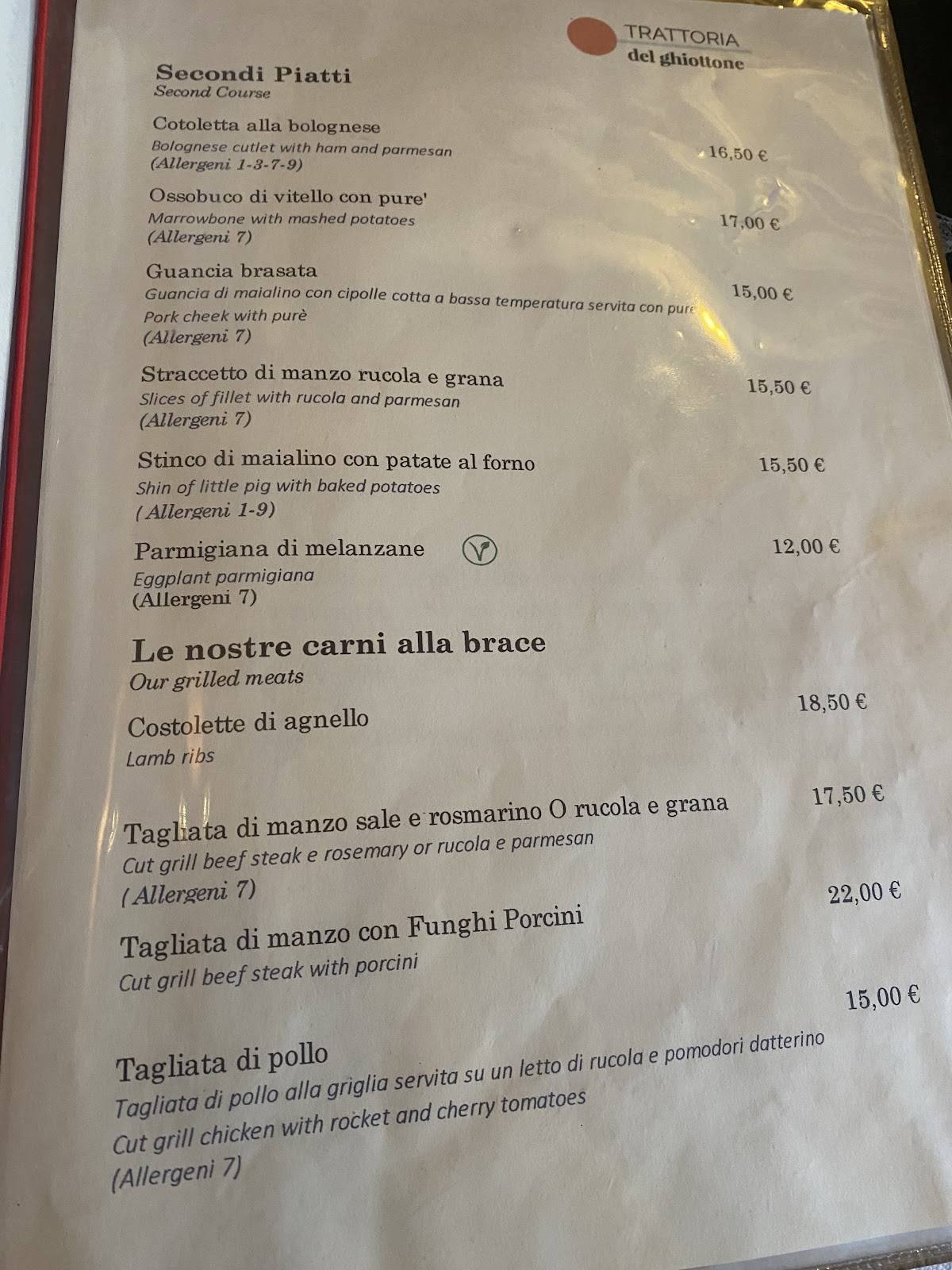 Menu di Trattoria Del Ghiottone 