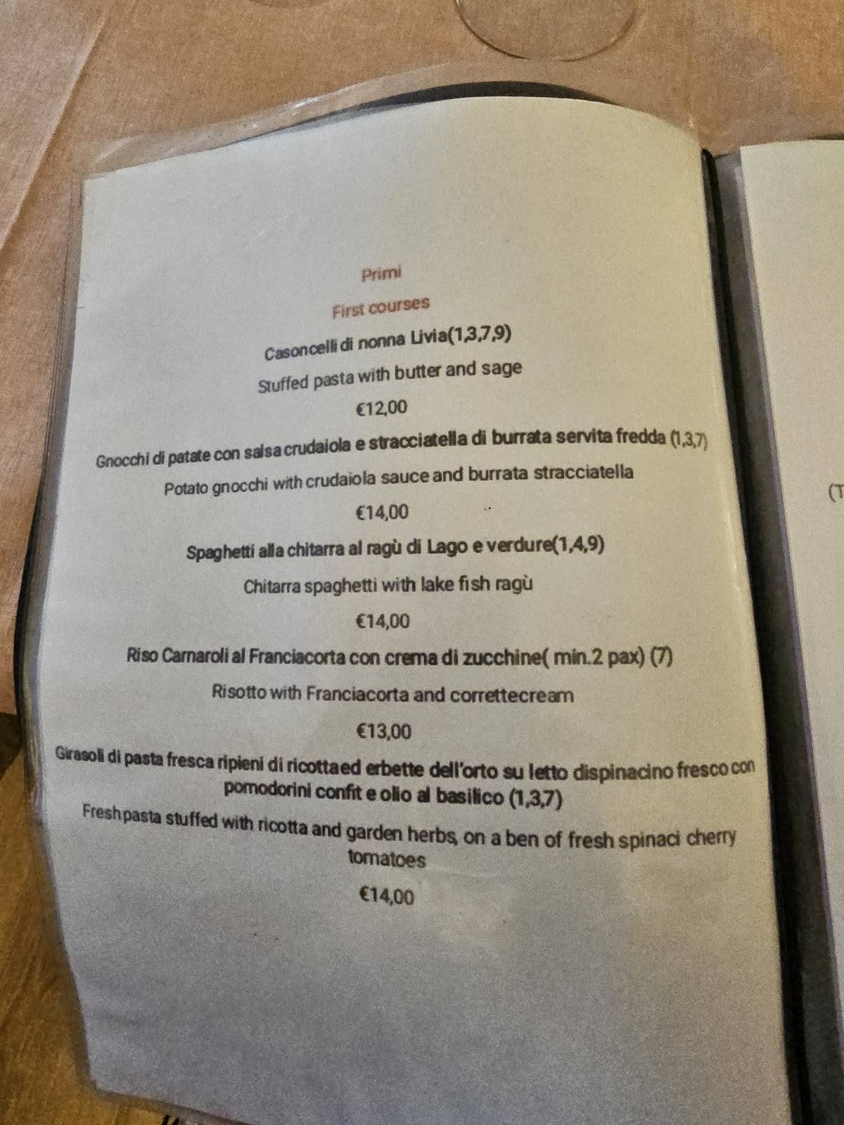 Menu di Trattoria Dosso 
