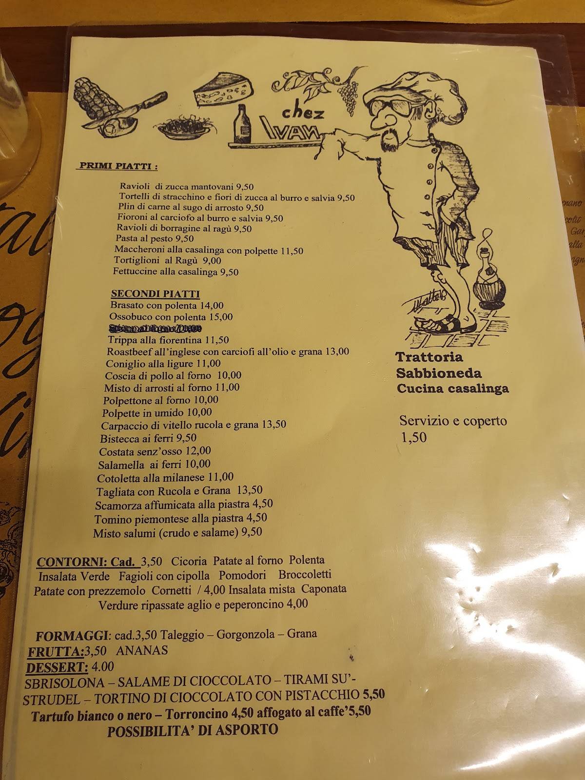 Menu di Trattoria Sabbioneda Da Romolo 