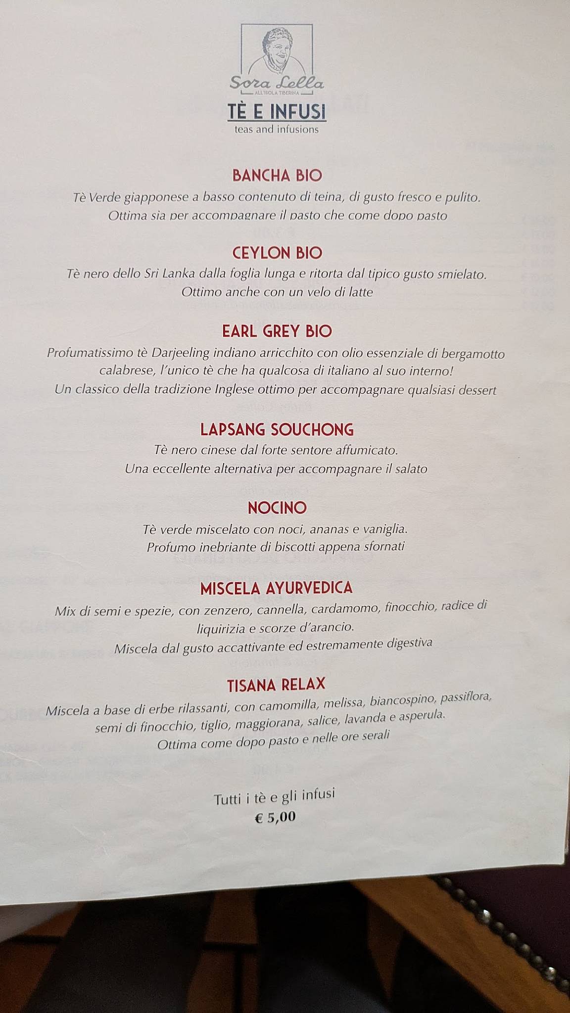 Menu di Trattoria Sora Lella 