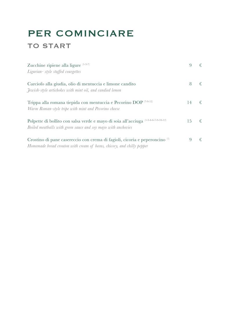 Menu di Trattoria Stendhal Roma 