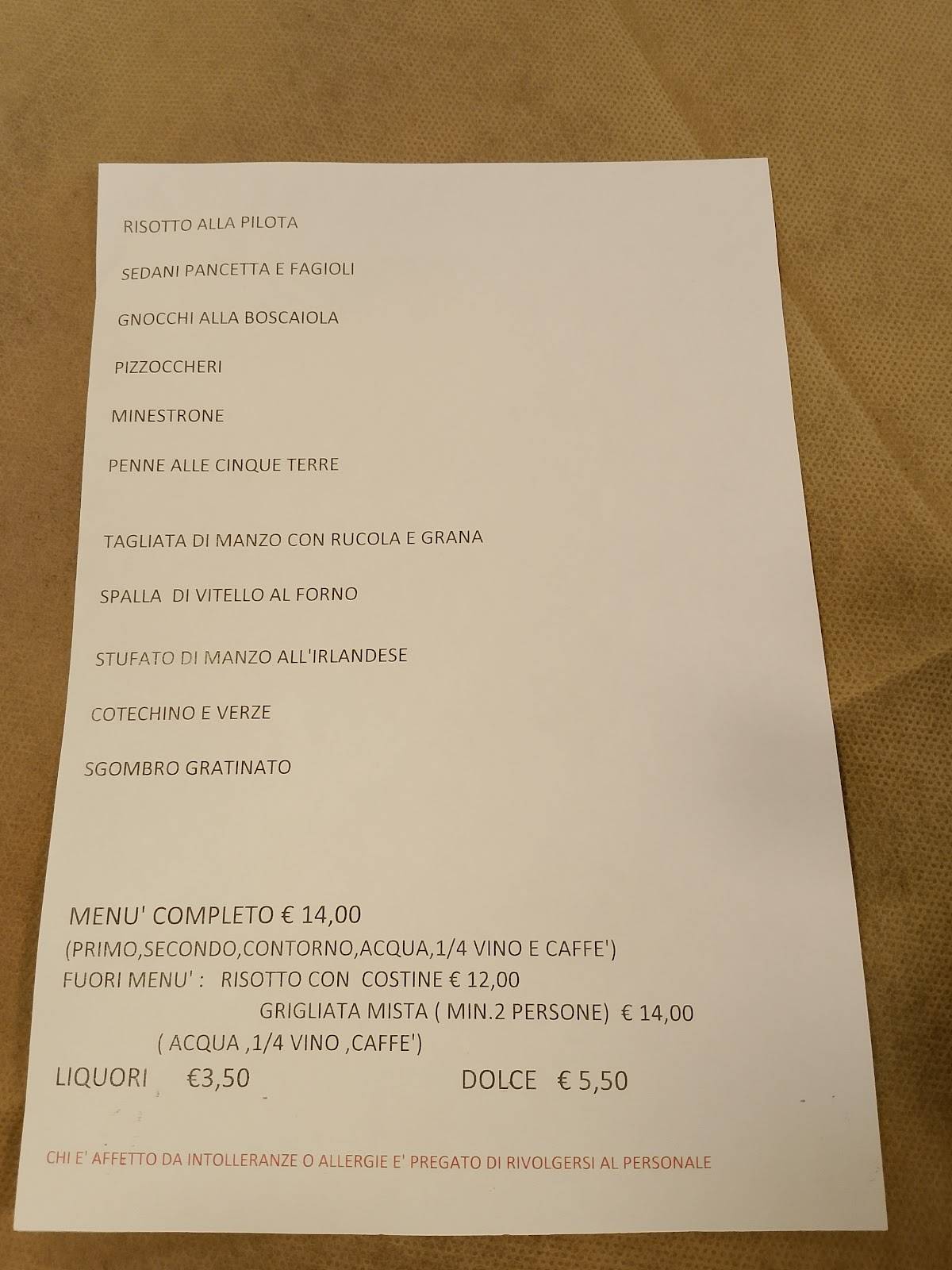 Menu di Trattoria al Macello 