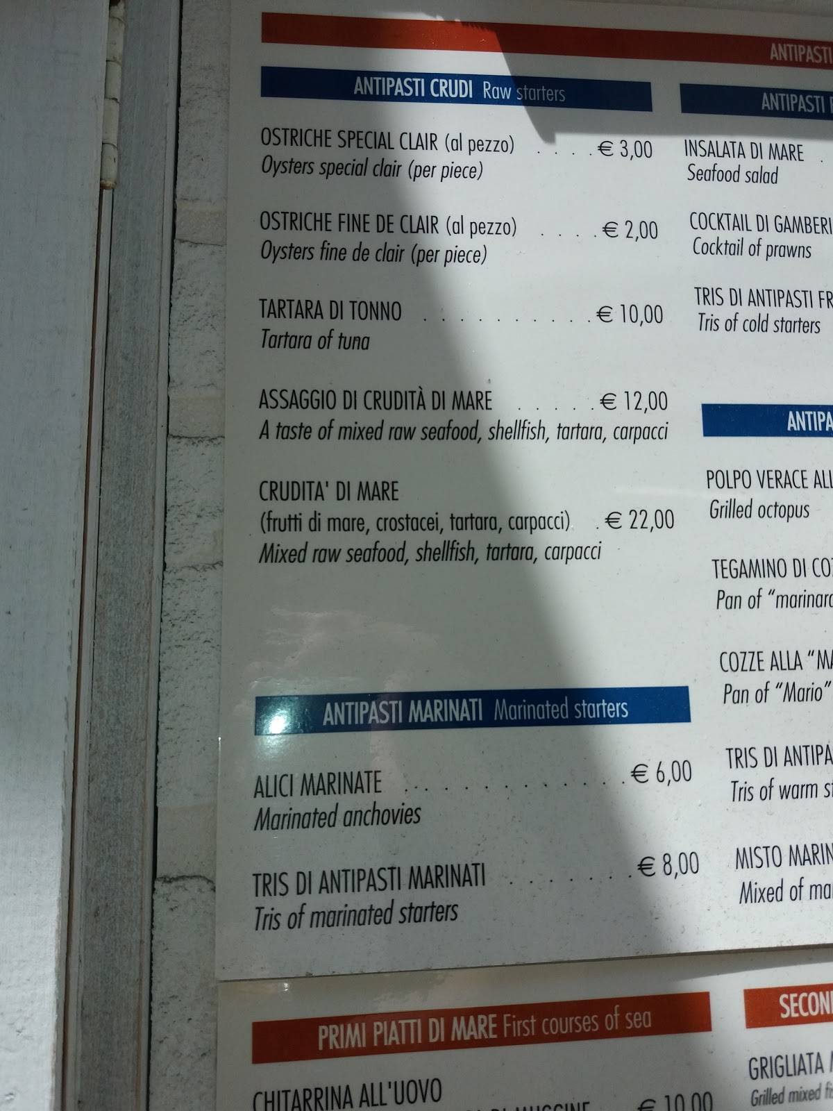 Menu di Trattoria di Pesce da Mario 