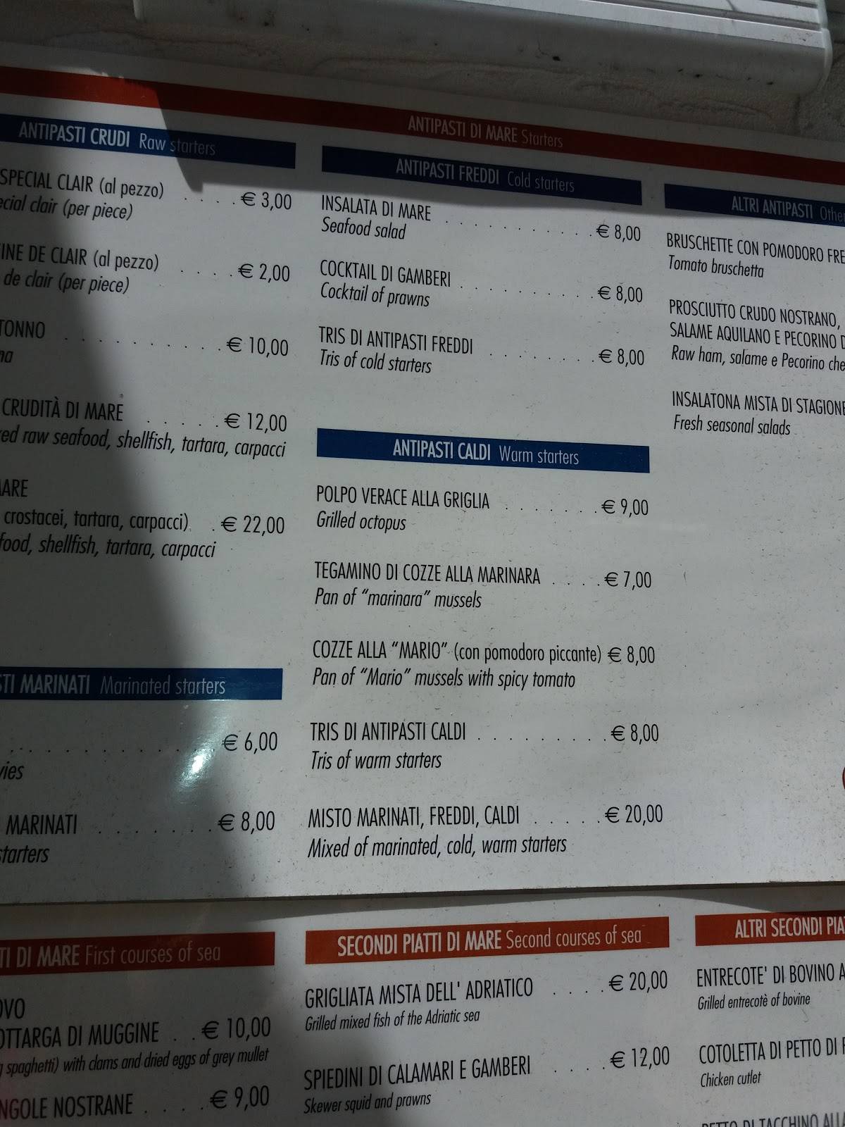 Menu di Trattoria di Pesce da Mario 