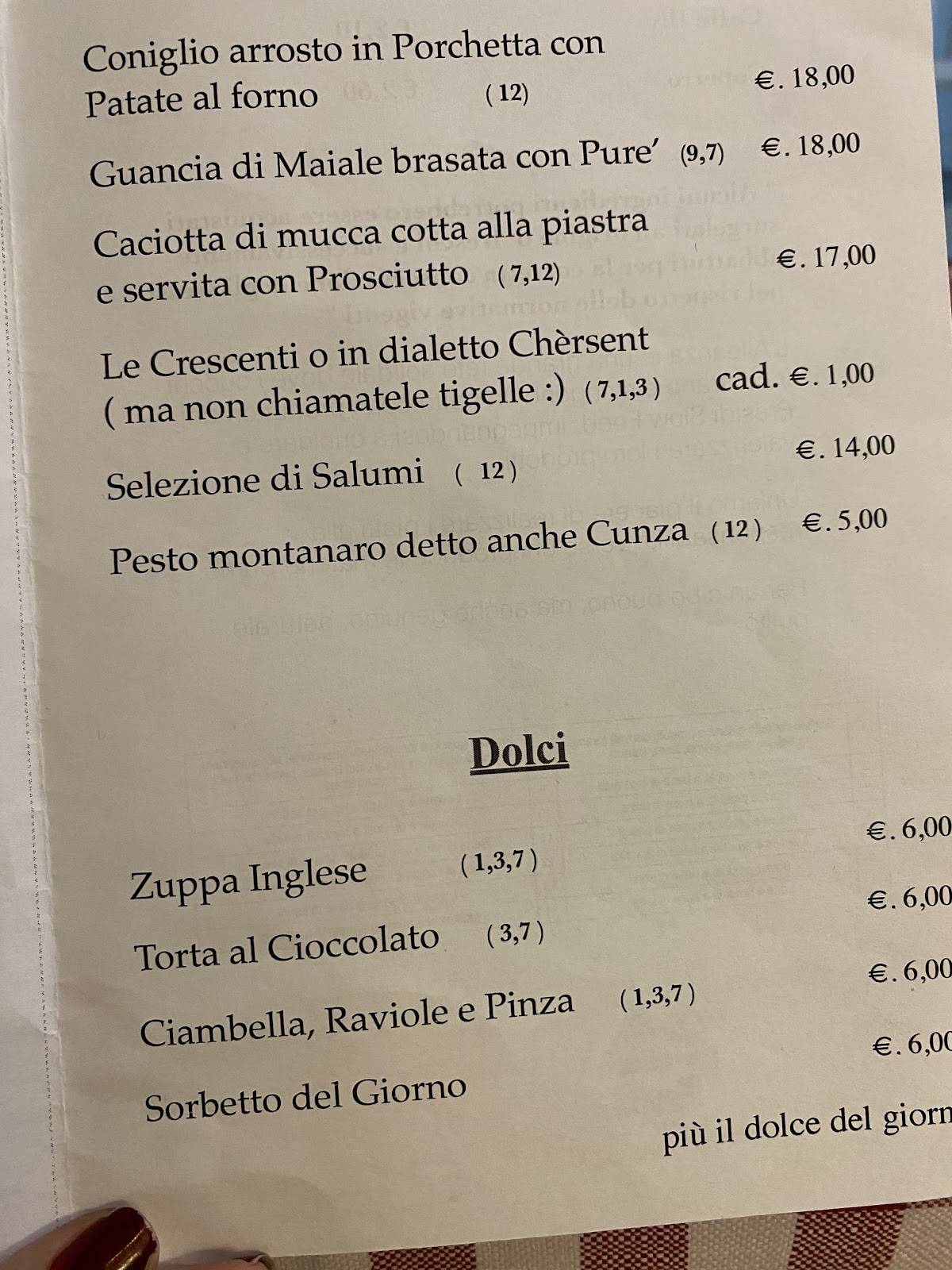 Menu di Trattoria di Via Serra 