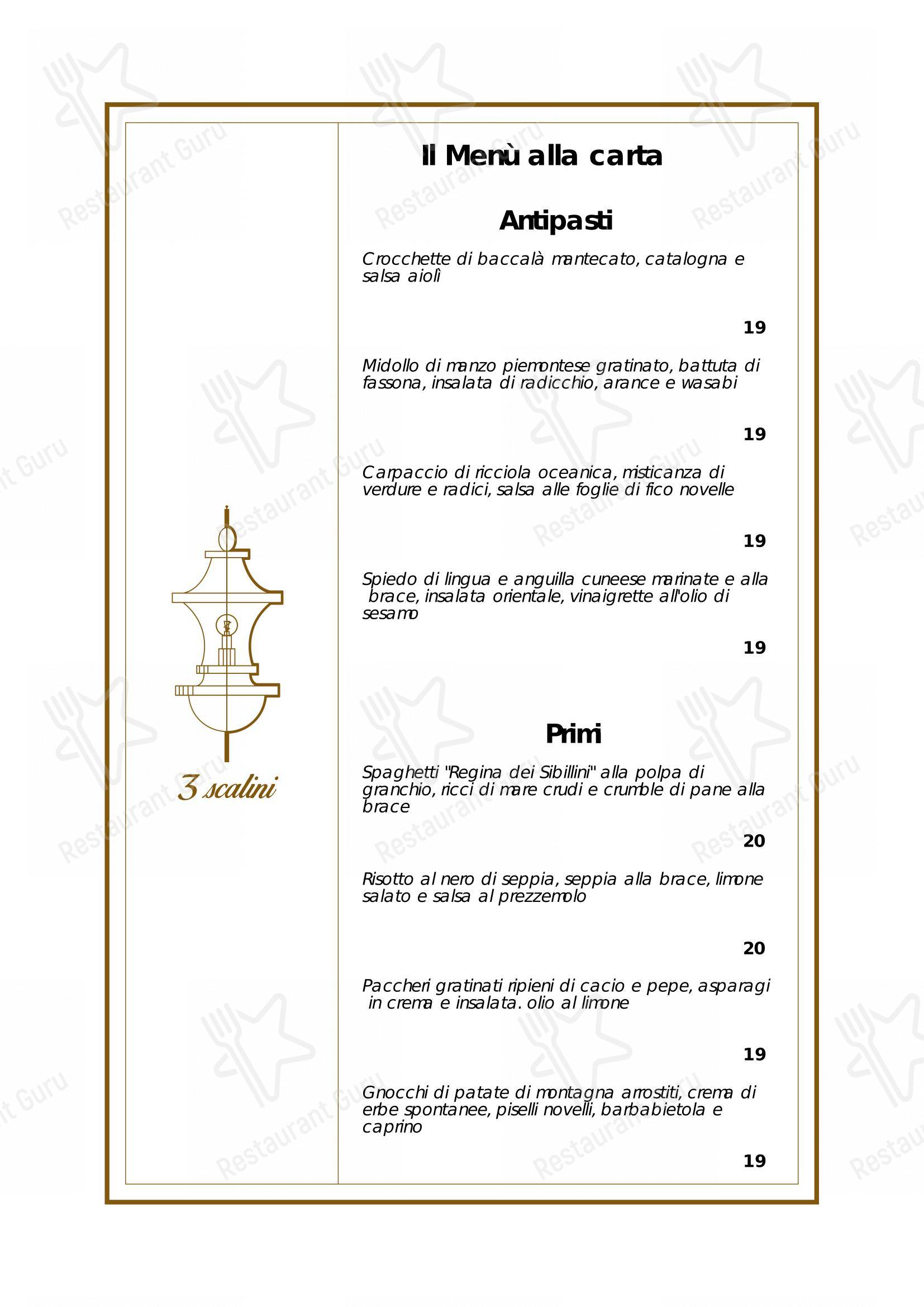 Основное меню per Tre Scalini ristorante italiano in Novara