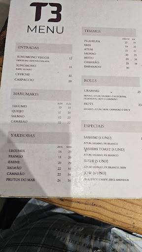 T3 Sushi cardápio