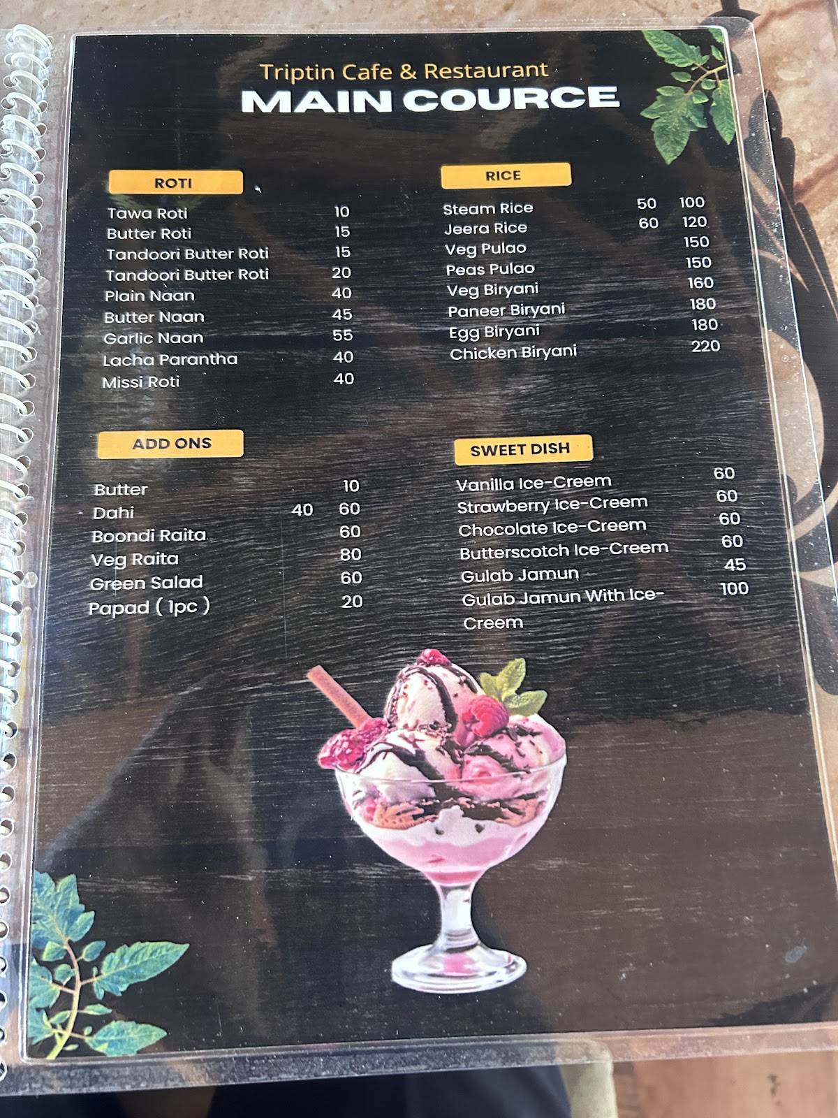 Triptin cafe & Resturant menu