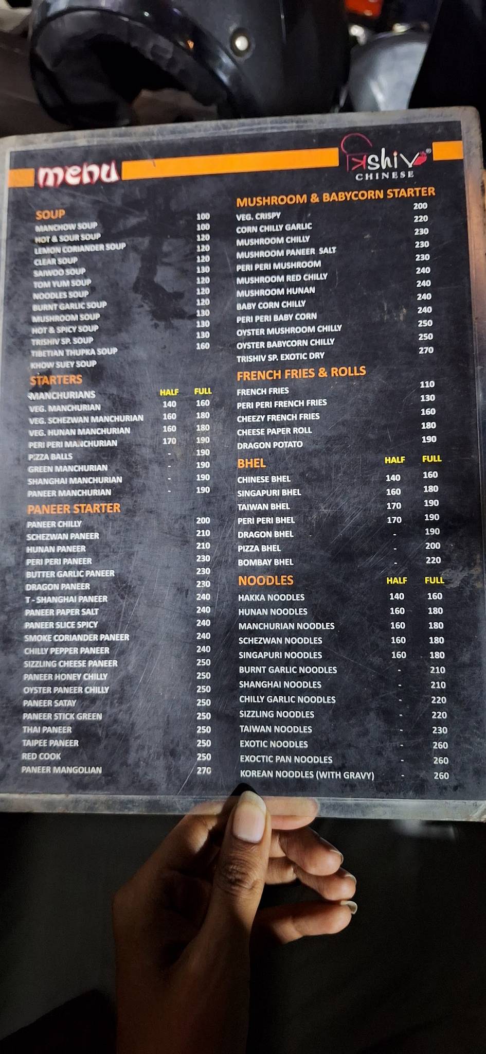 Trishiv Chinese Corner menu