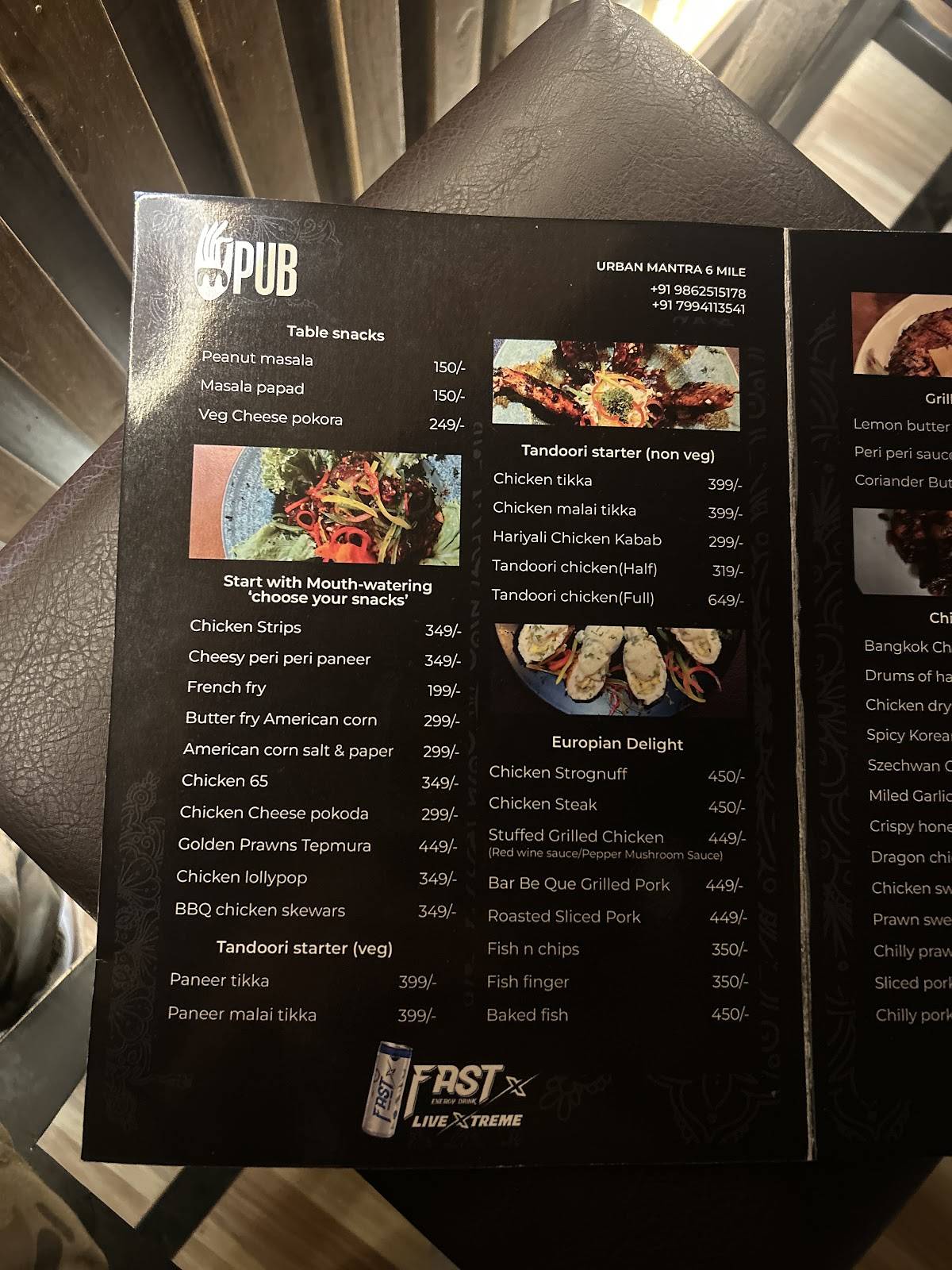 Urban Mantra six mile menu