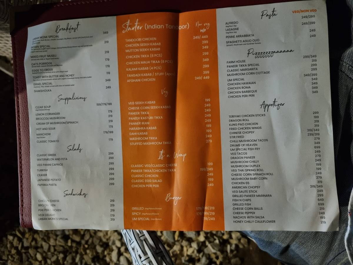 Urban Monk- Highest Cafe and Glass Cabins of Manali menu