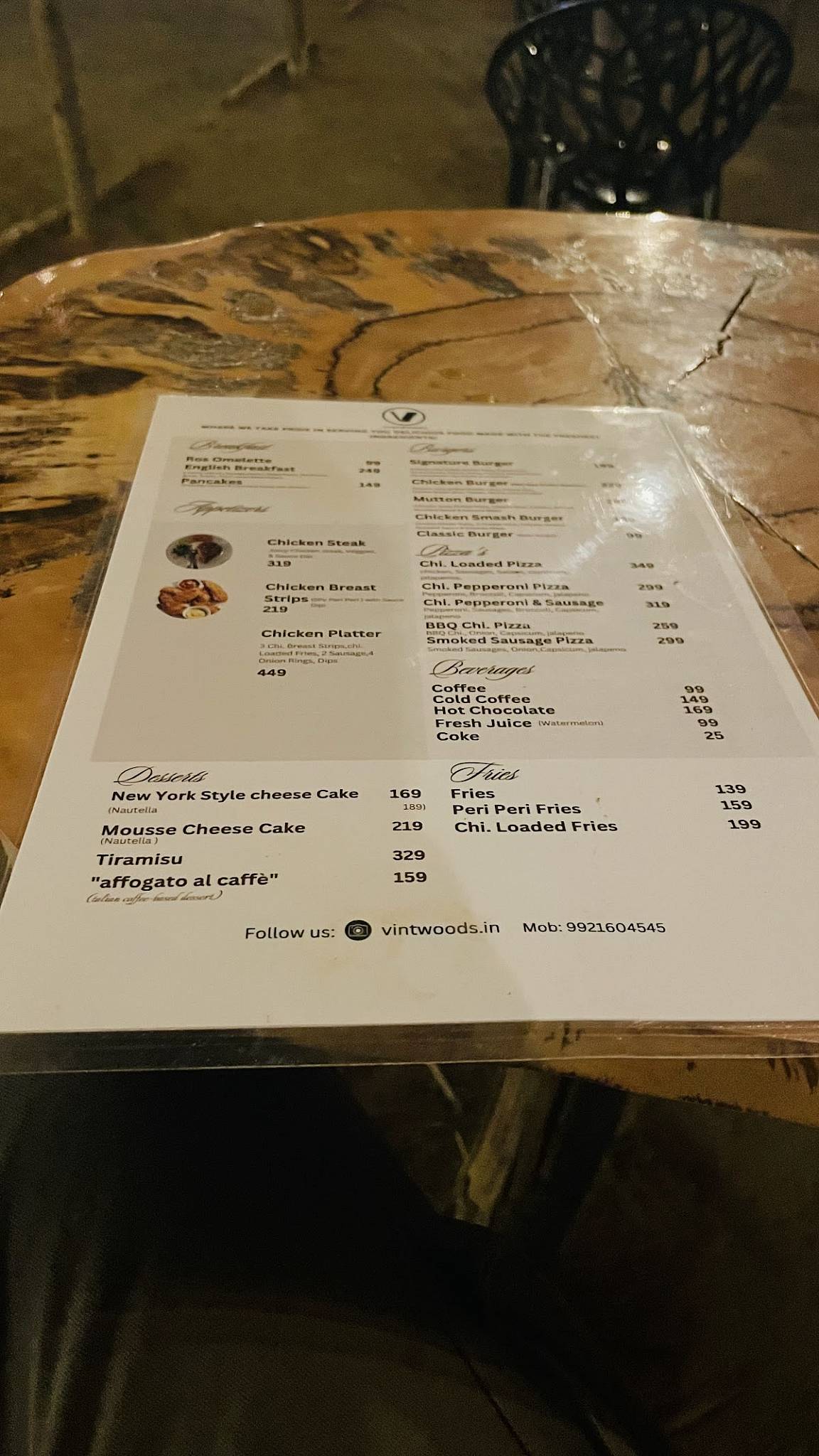 VINTWOODS CAFE menu