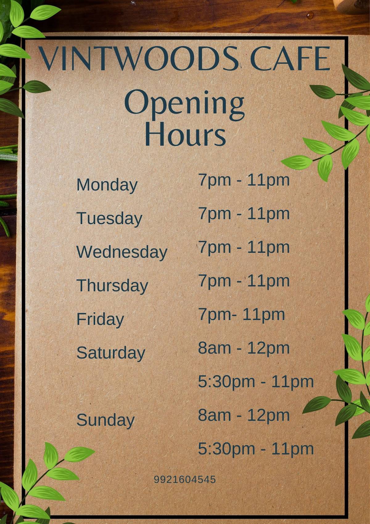 VINTWOODS CAFE menu