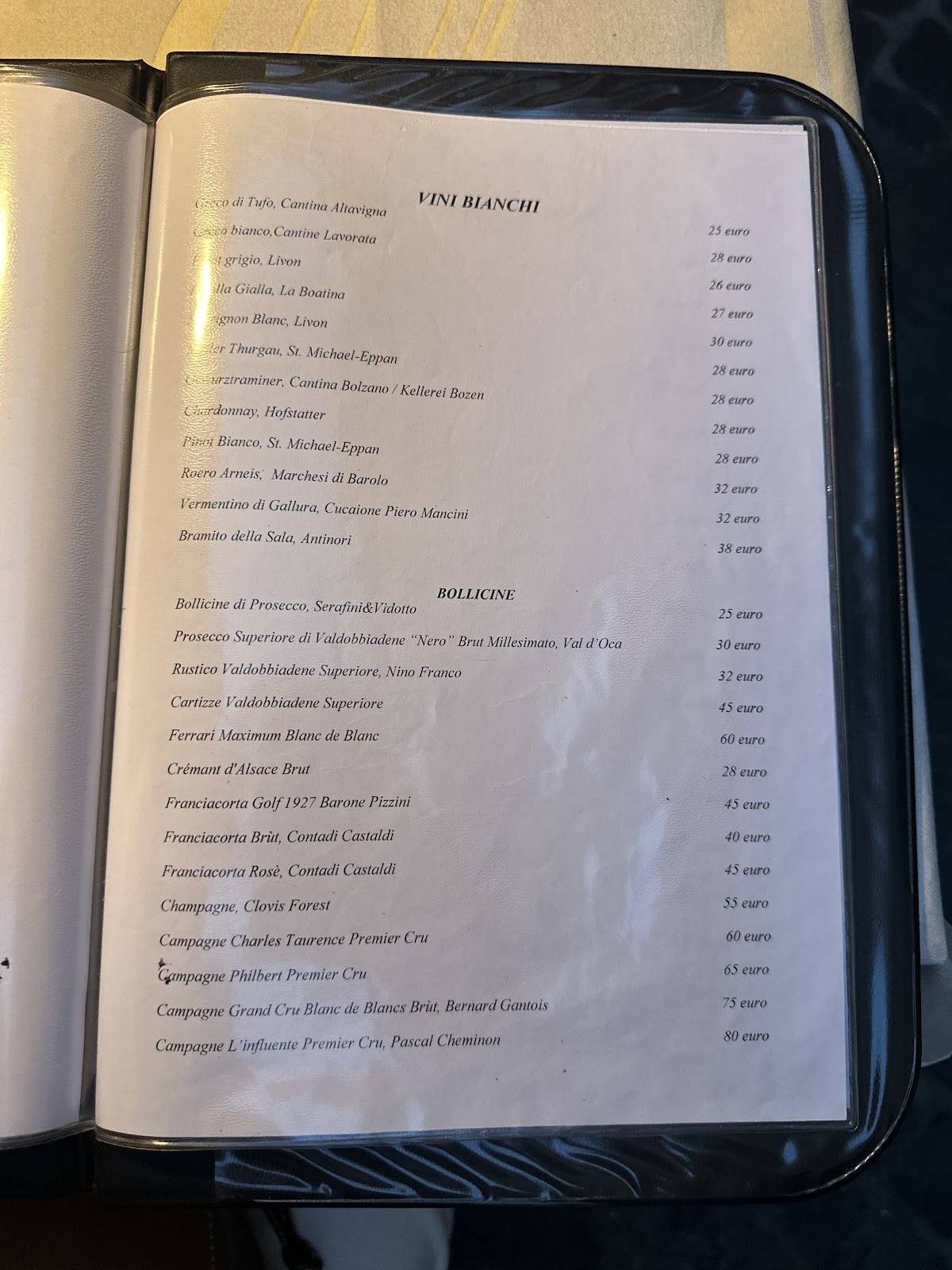 Menu di Valerio ristorante di pesce 