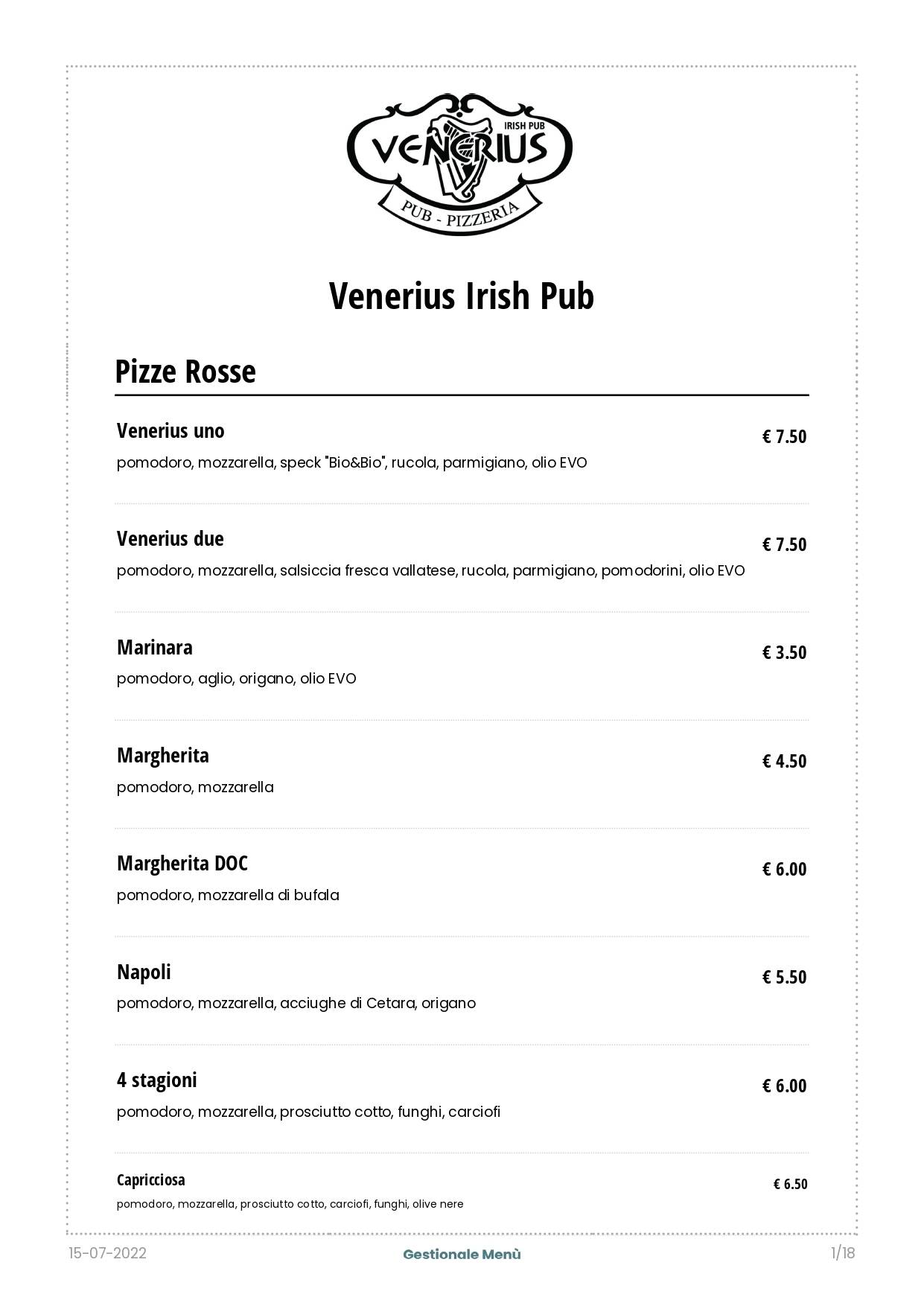 Menu di Venerius Pub 