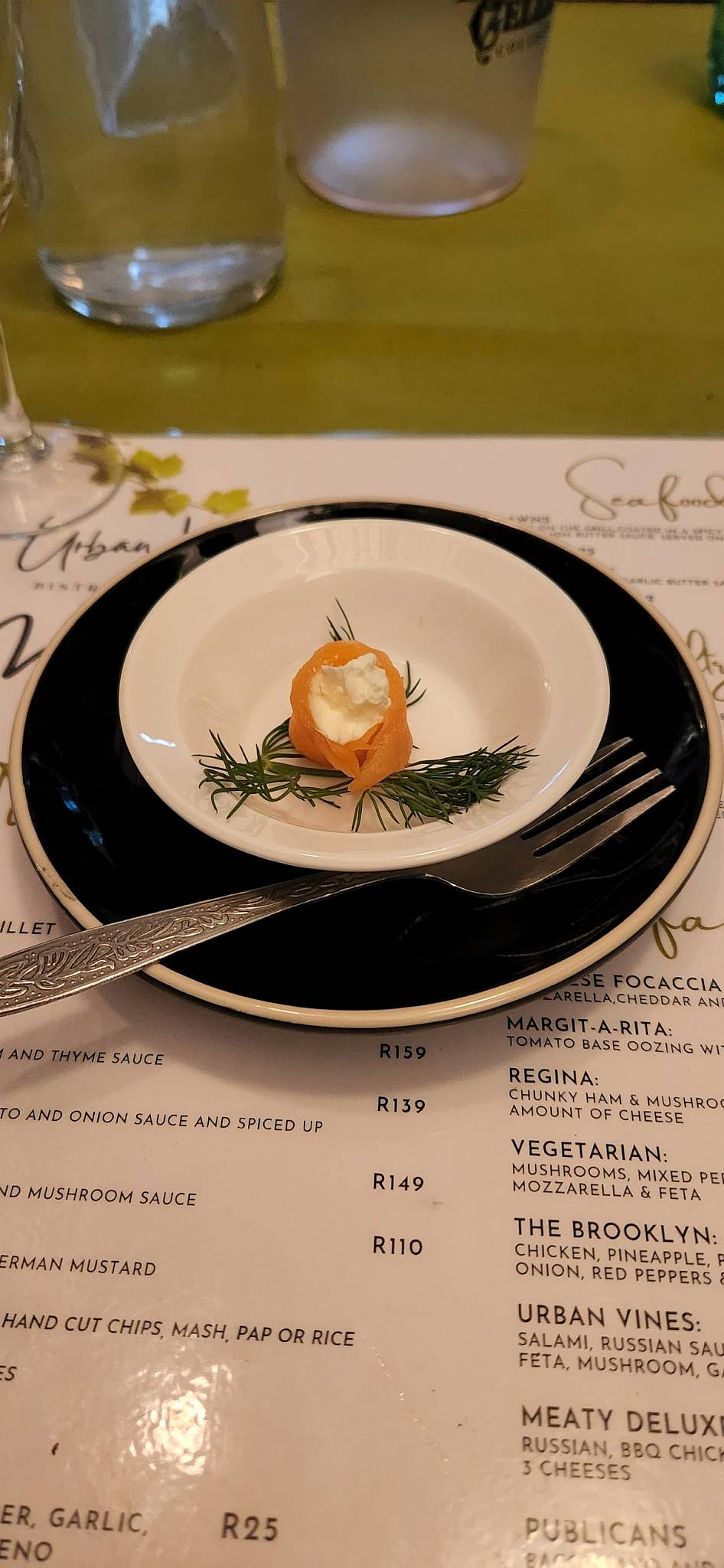 Menu at Urban Vines bistro and vineyard restaurant, Vanderbijlpark
