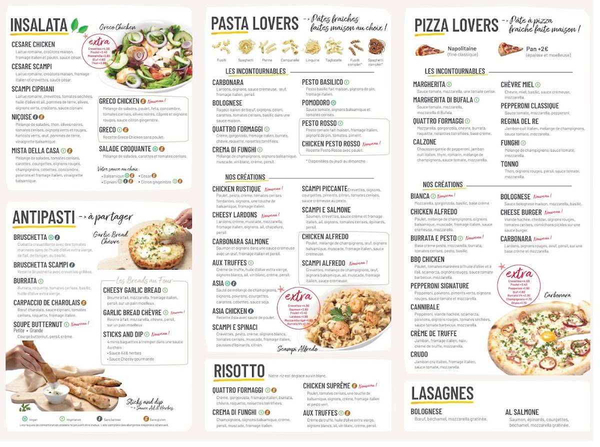 Menu at Vapiano Euralille Pasta Pizza Bar, Lille