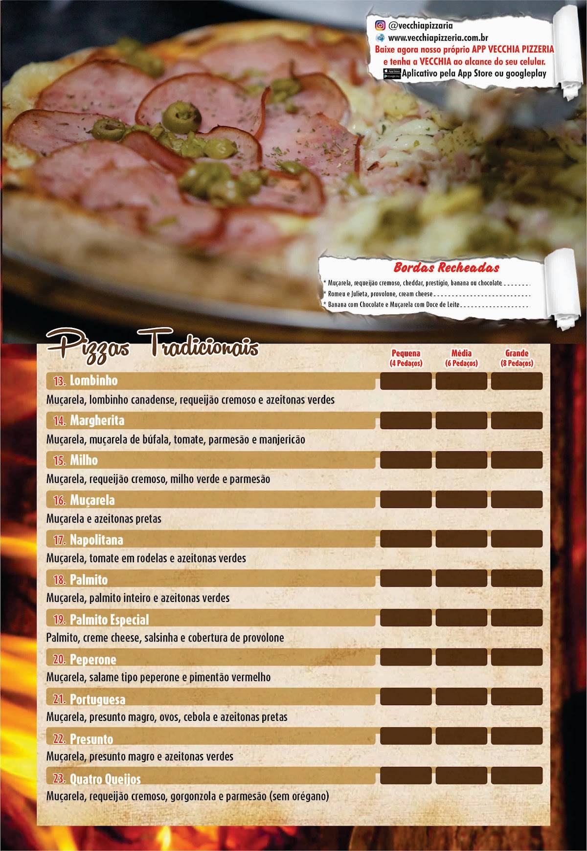 Pizzas Artesanais Delivery - Vecchia Pizzaria cardápio