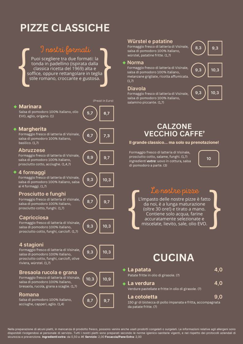 Menu di Pizzeria Vecchio Caffé 