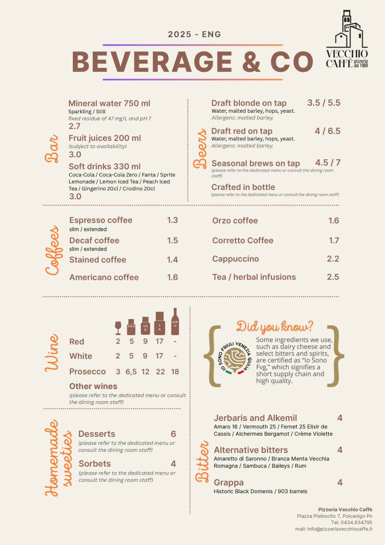 Menu di Pizzeria Vecchio Caffé 
