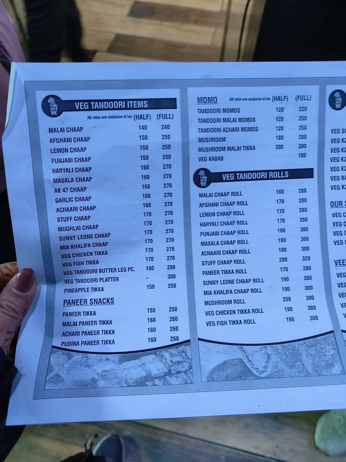 Veer Ji Malai Chaap Wale [Shastri Nagar] menu